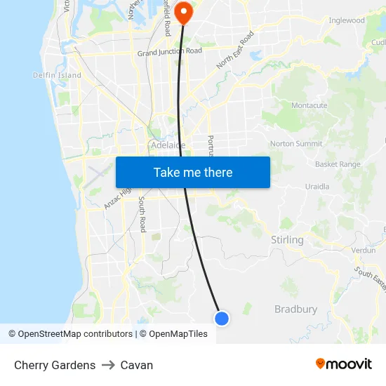 Cherry Gardens to Cavan map
