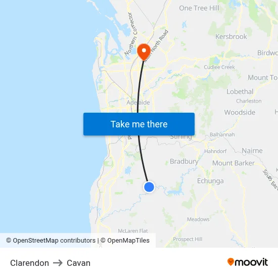 Clarendon to Cavan map