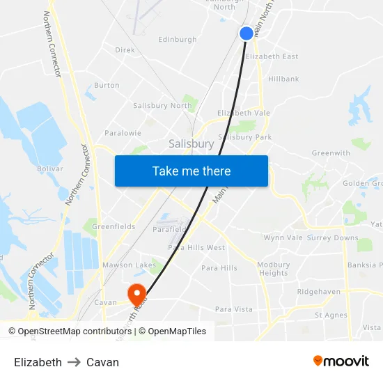 Elizabeth to Cavan map