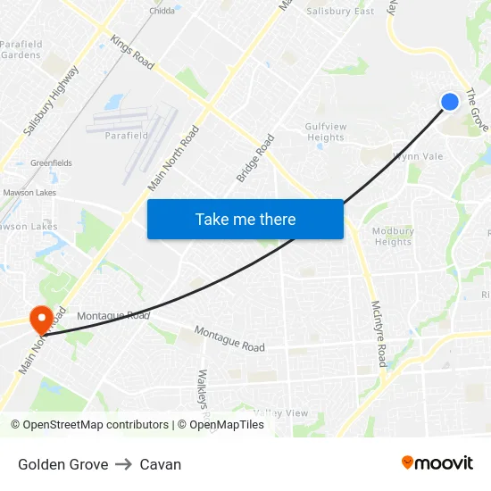 Golden Grove to Cavan map