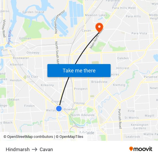 Hindmarsh to Cavan map