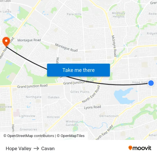 Hope Valley to Cavan map