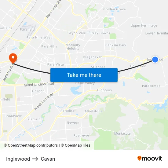 Inglewood to Cavan map