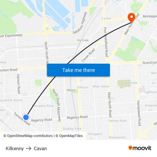 Kilkenny to Cavan map