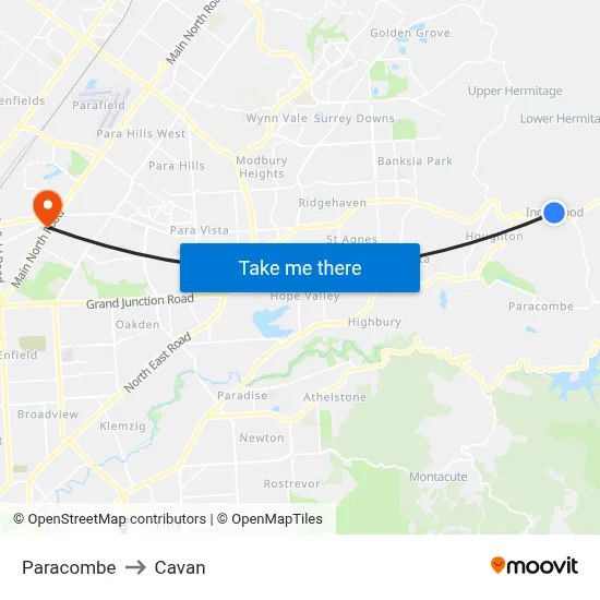Paracombe to Cavan map