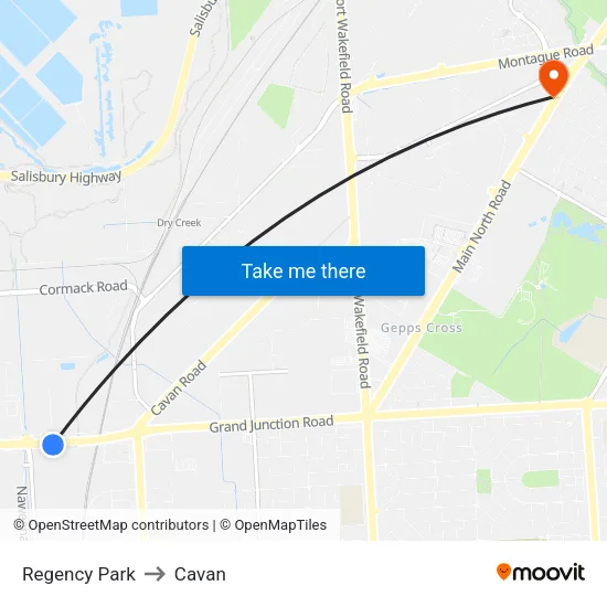 Regency Park to Cavan map
