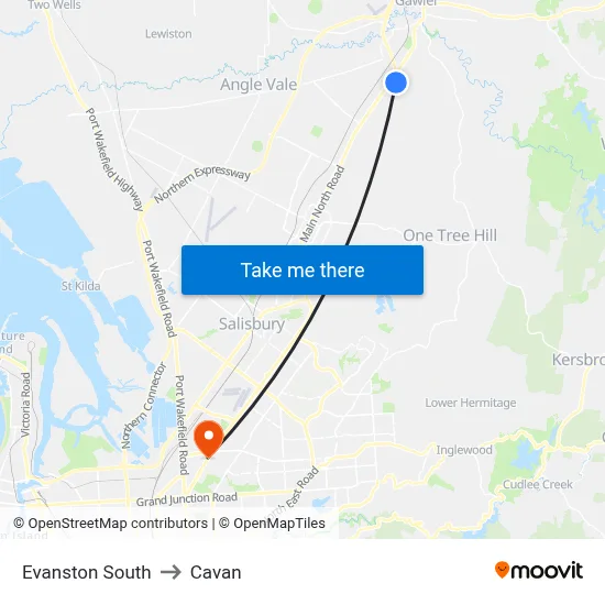 Evanston South to Cavan map