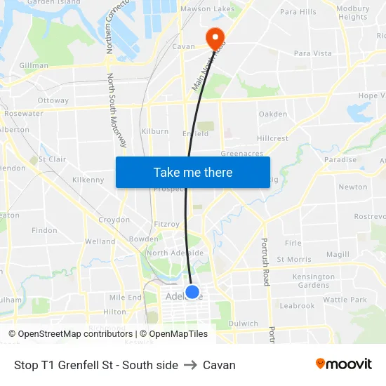 Stop T1 Grenfell St - South side to Cavan map