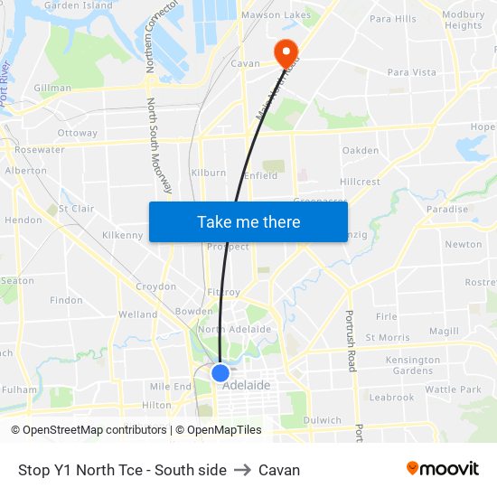 Stop Y1 North Tce - South side to Cavan map