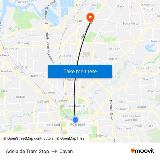 Adelaide Tram Stop to Cavan map