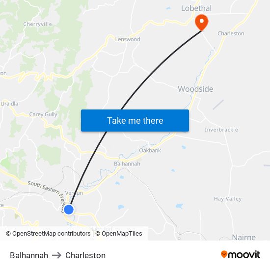 Balhannah to Charleston map