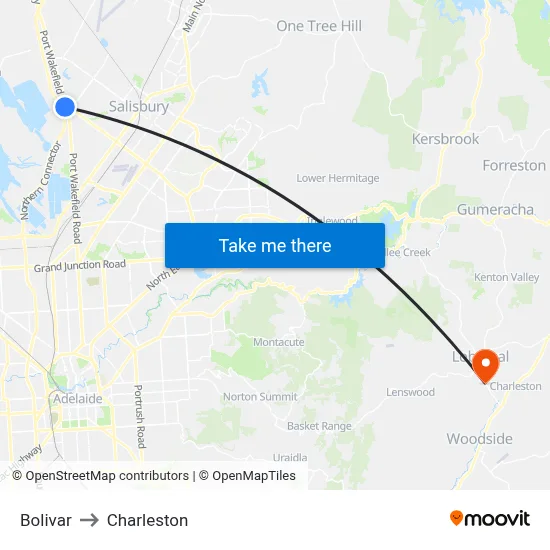 Bolivar to Charleston map