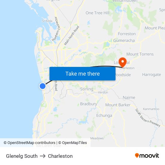 Glenelg South to Charleston map