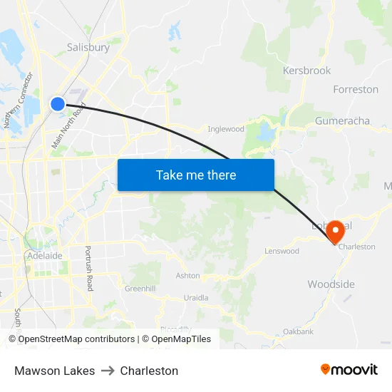 Mawson Lakes to Charleston map