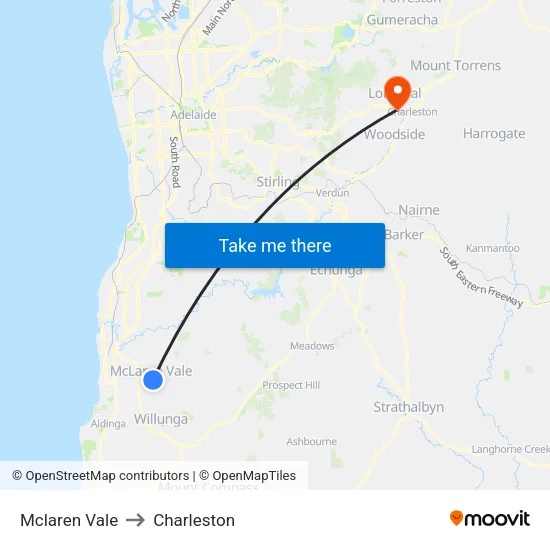 Mclaren Vale to Charleston map