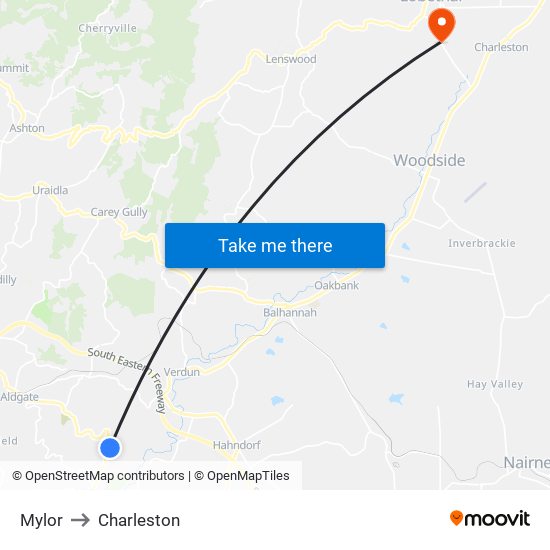 Mylor to Charleston map