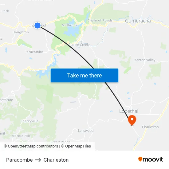 Paracombe to Charleston map
