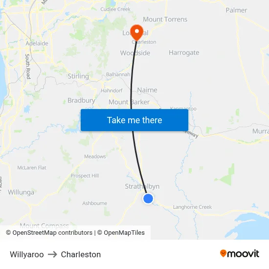 Willyaroo to Charleston map