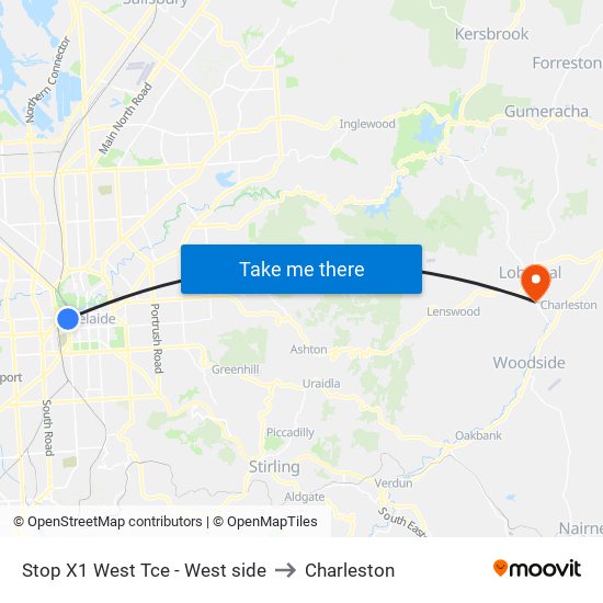 Stop X1 West Tce - West side to Charleston map