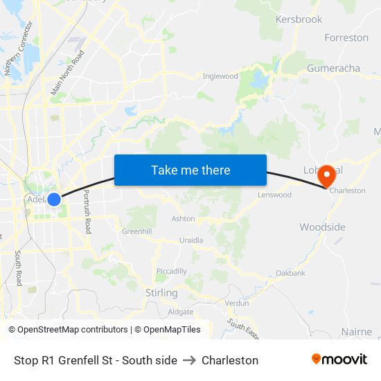 Stop R1 Grenfell St - South side to Charleston map