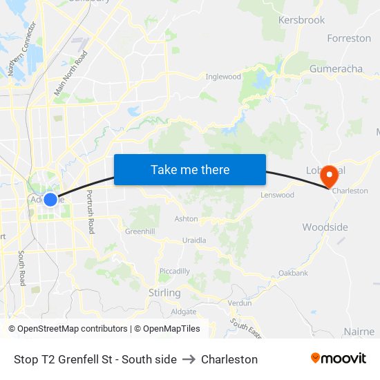 Stop T2 Grenfell St - South side to Charleston map