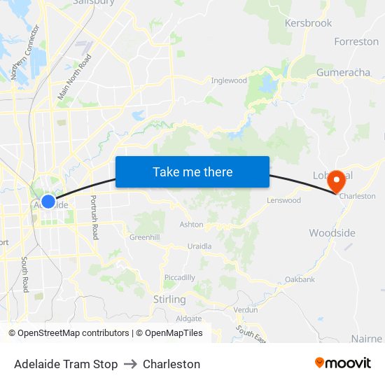 Adelaide Tram Stop to Charleston map