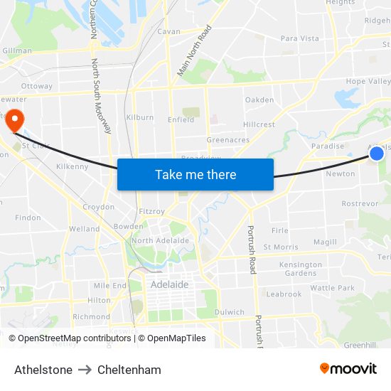 Athelstone to Cheltenham map