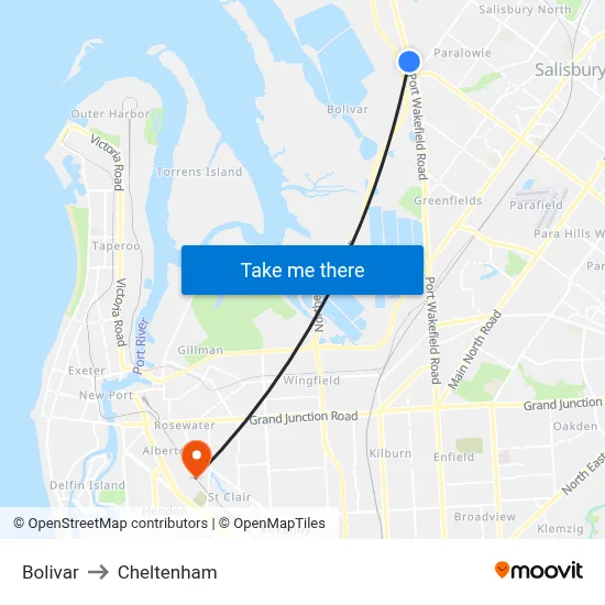 Bolivar to Cheltenham map