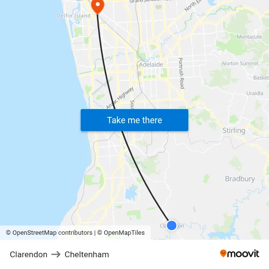 Clarendon to Cheltenham map