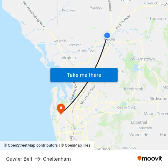 Gawler Belt to Cheltenham map