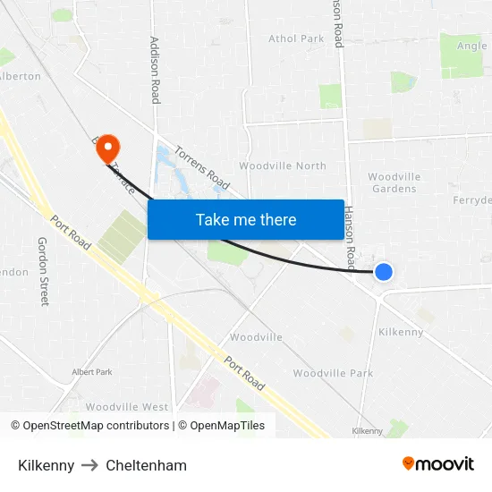 Kilkenny to Cheltenham map