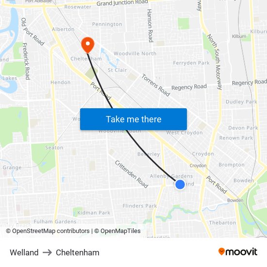 Welland to Cheltenham map