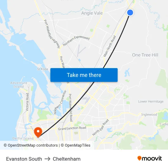 Evanston South to Cheltenham map