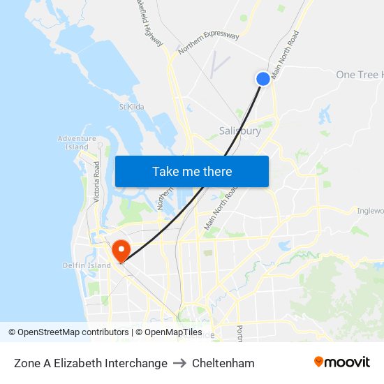 Zone A Elizabeth Interchange to Cheltenham map