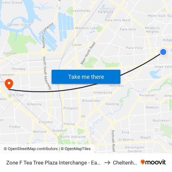 Zone F Tea Tree Plaza Interchange - East side to Cheltenham map