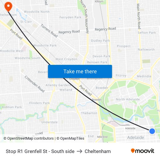 Stop R1 Grenfell St - South side to Cheltenham map