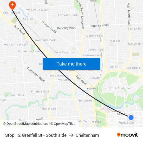Stop T2 Grenfell St - South side to Cheltenham map