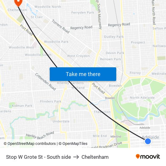 Stop W Grote St - South side to Cheltenham map