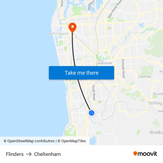 Flinders to Cheltenham map