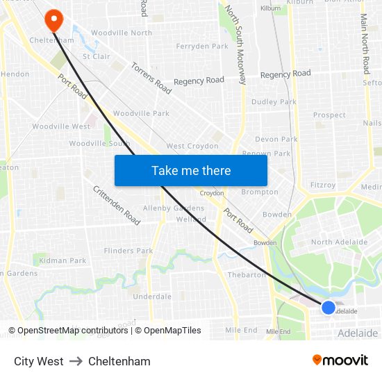 City West to Cheltenham map