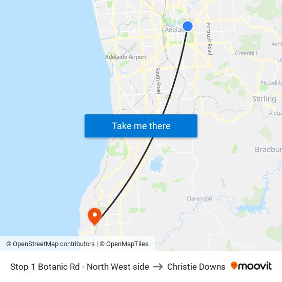 Stop 1 Botanic Rd - North West side to Christie Downs map