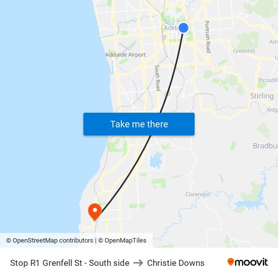 Stop R1 Grenfell St - South side to Christie Downs map