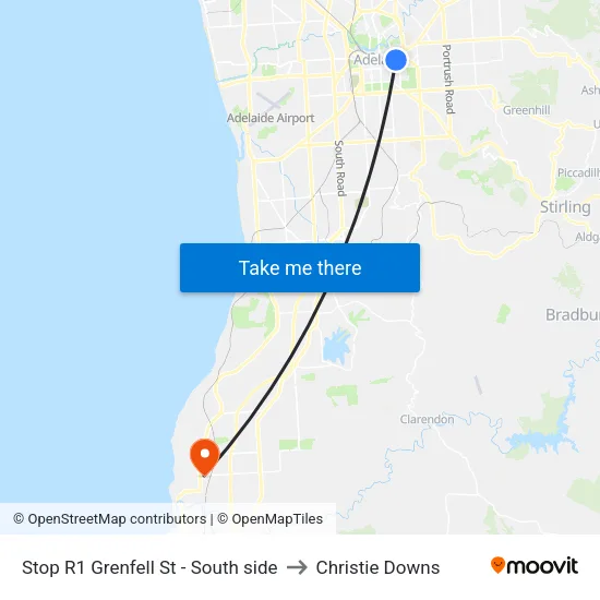 Stop R1 Grenfell St - South side to Christie Downs map