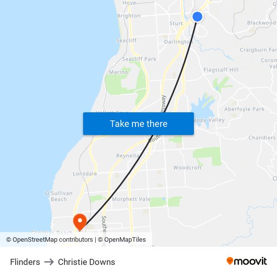 Flinders to Christie Downs map