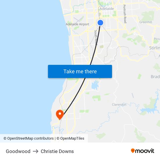 Goodwood to Christie Downs map