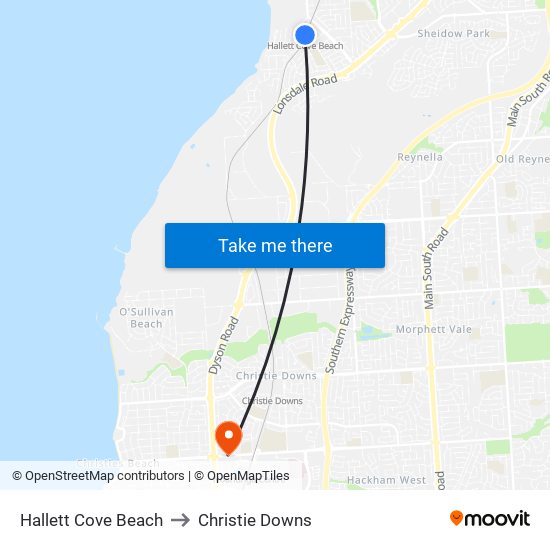 Hallett Cove Beach to Christie Downs map