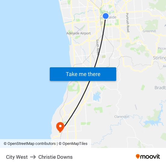 City West to Christie Downs map