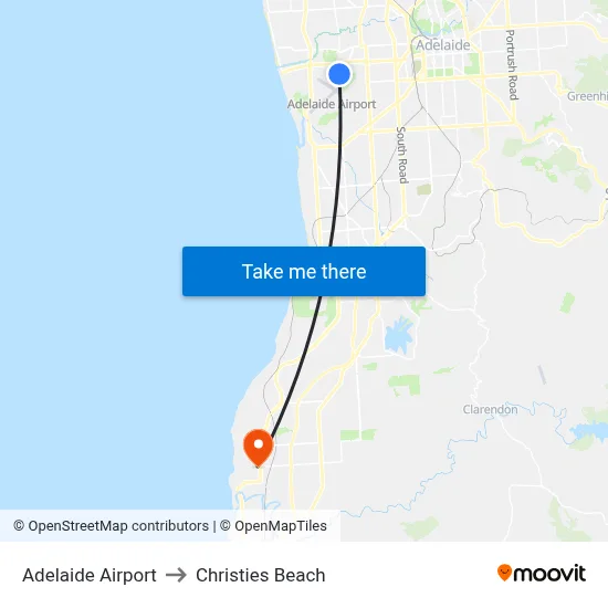 Adelaide Airport to Christies Beach map