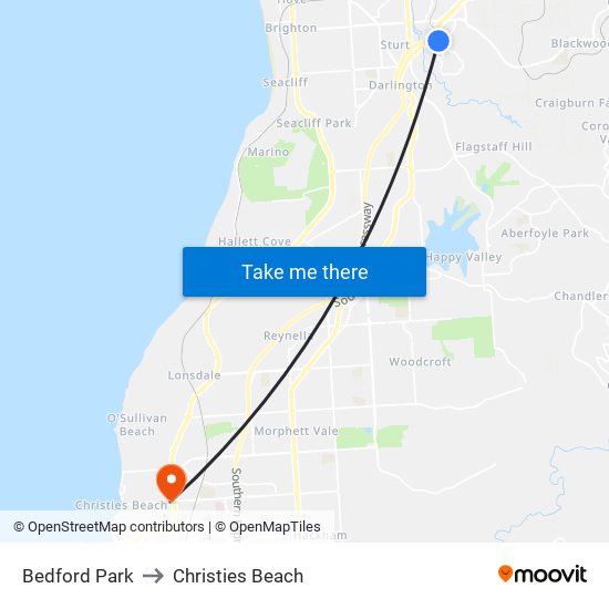 Bedford Park to Christies Beach map