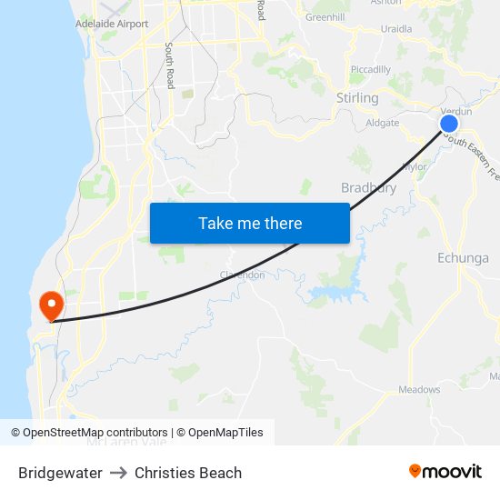 Bridgewater to Christies Beach map